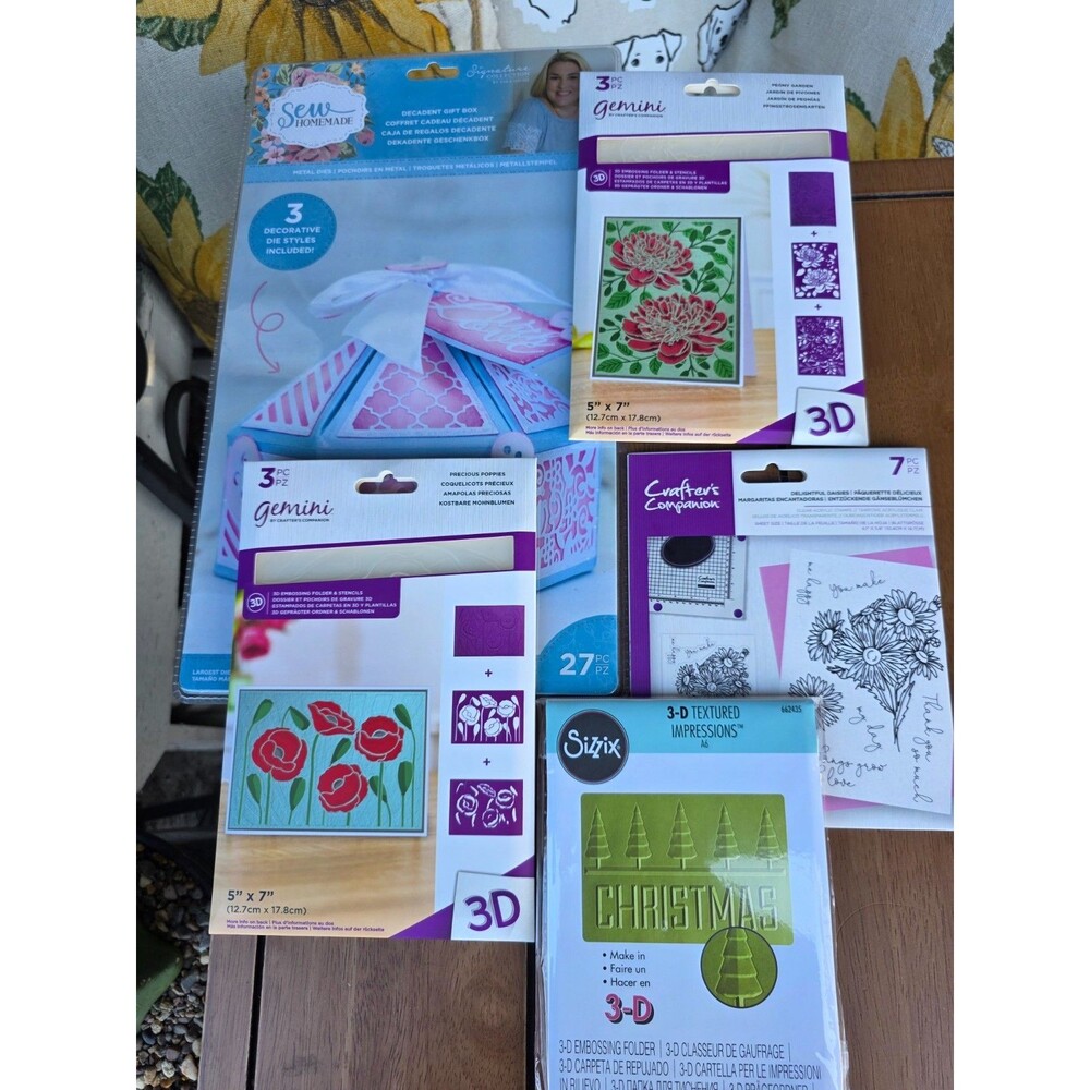 Lot of 5 Crafter's Companion Sizzix 3D Embossing Folders Stamps Decadent Die